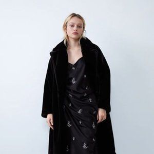 ZARA FAUX FUR BELTED COAT size L